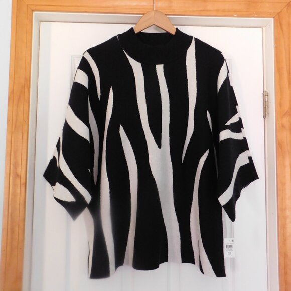 ALFANI Black & White Sweater Mock Neck 3/4 Sleeve Pullover Size 3X New with Tags - Picture 1 of 6